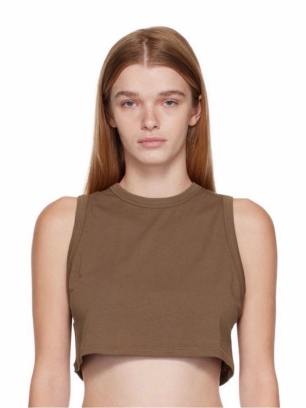 NWT SKIMS Boyfriend Crop Tank Top Shirt Brown Sleeveless Minimal Capsule 2X